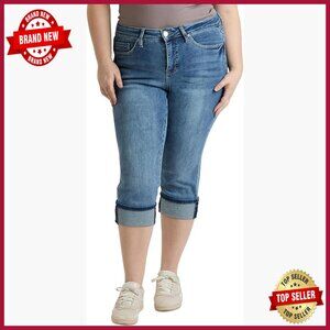 Plus Size High Rise Stretch Capri Jeans, Premium Comfort, Cuffed Hem